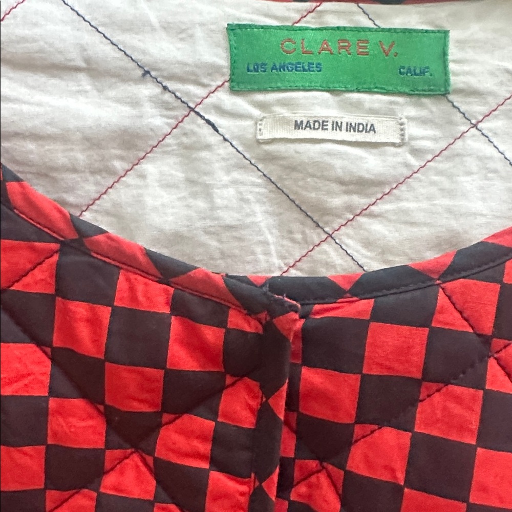 Clare V Red and Black Check Puff Sleeve Jacket *runs large* - Picture 4 of 6
